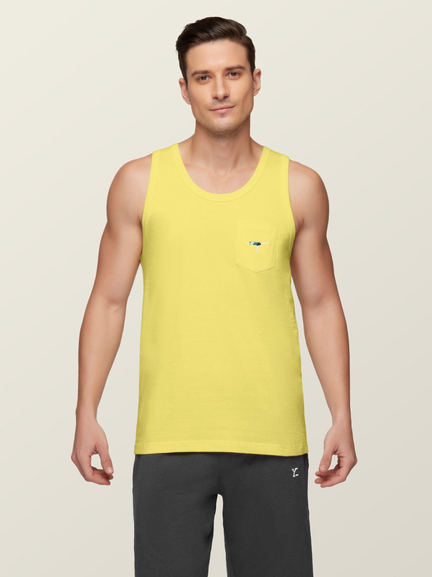 super combed cotton renew vest high moisture absorbing for men yellow