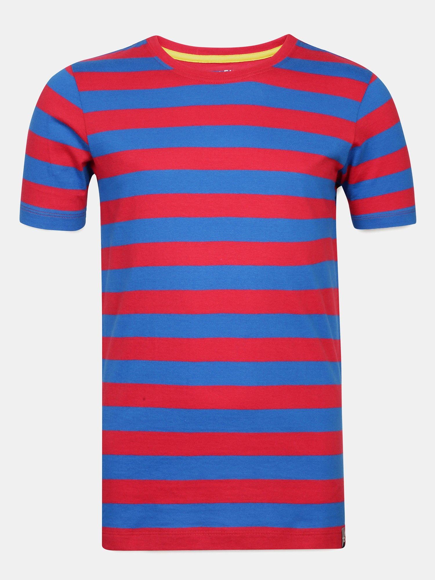 super combed cotton striped half sleeve t-shirt - blue