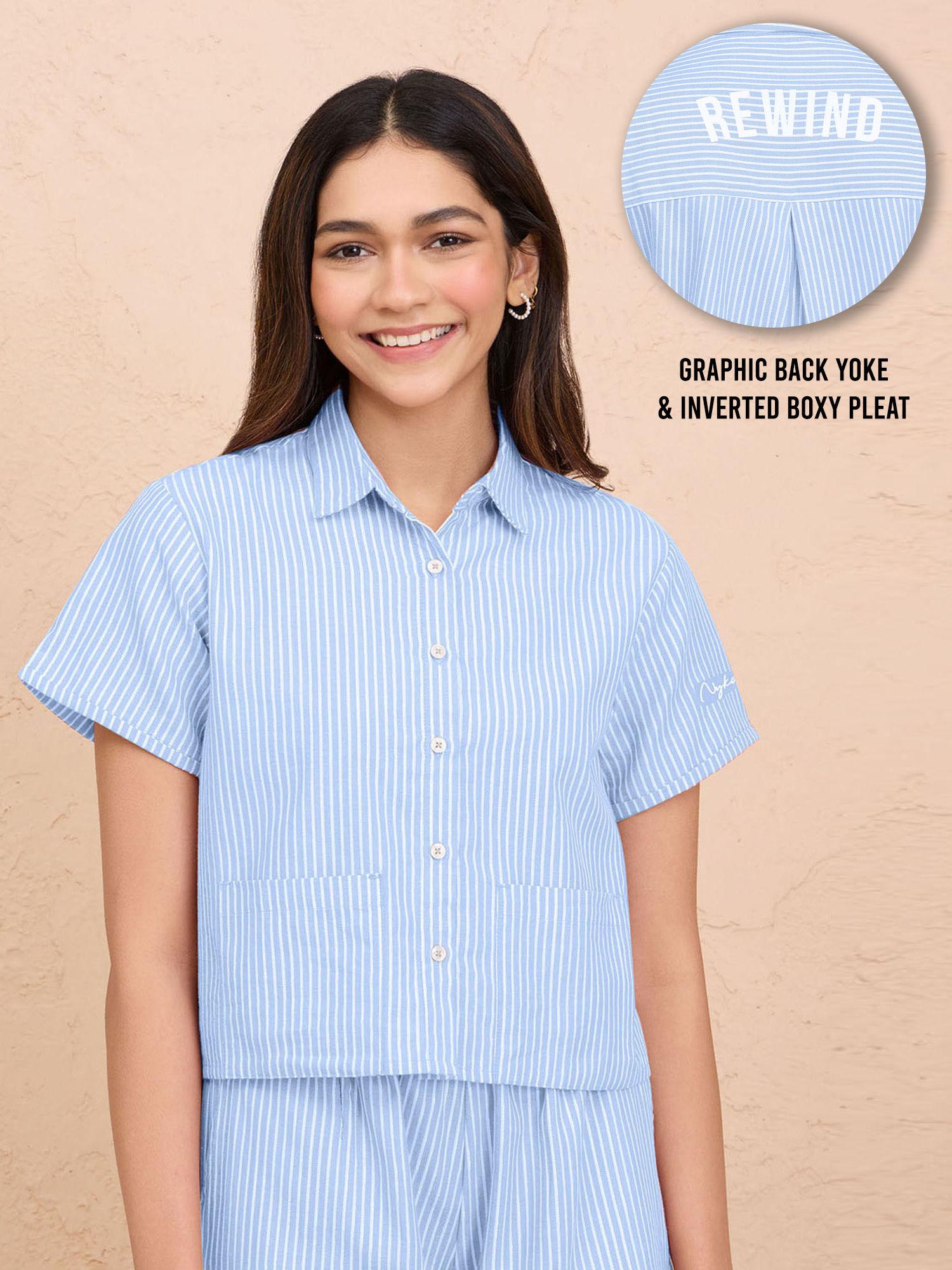 super comfy relax fit cotton boxy shirt-nys913-blue stripe
