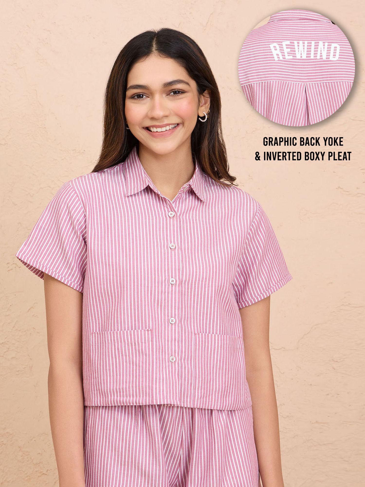 super comfy relax fit cotton boxy shirt-nys913-grape stripe