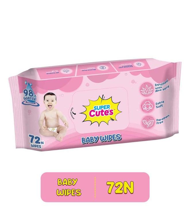 super cute's premium soft cleansing baby wipes with aloe vera (72 wipes)