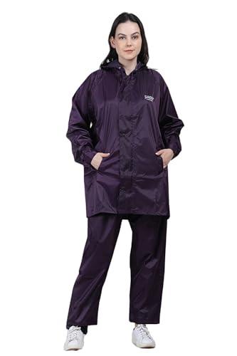 super evershine women's reversible long waterproof raincoat jacket with hood, pant and carrying pouch for ladies (t 881-solids-purple-xxl)