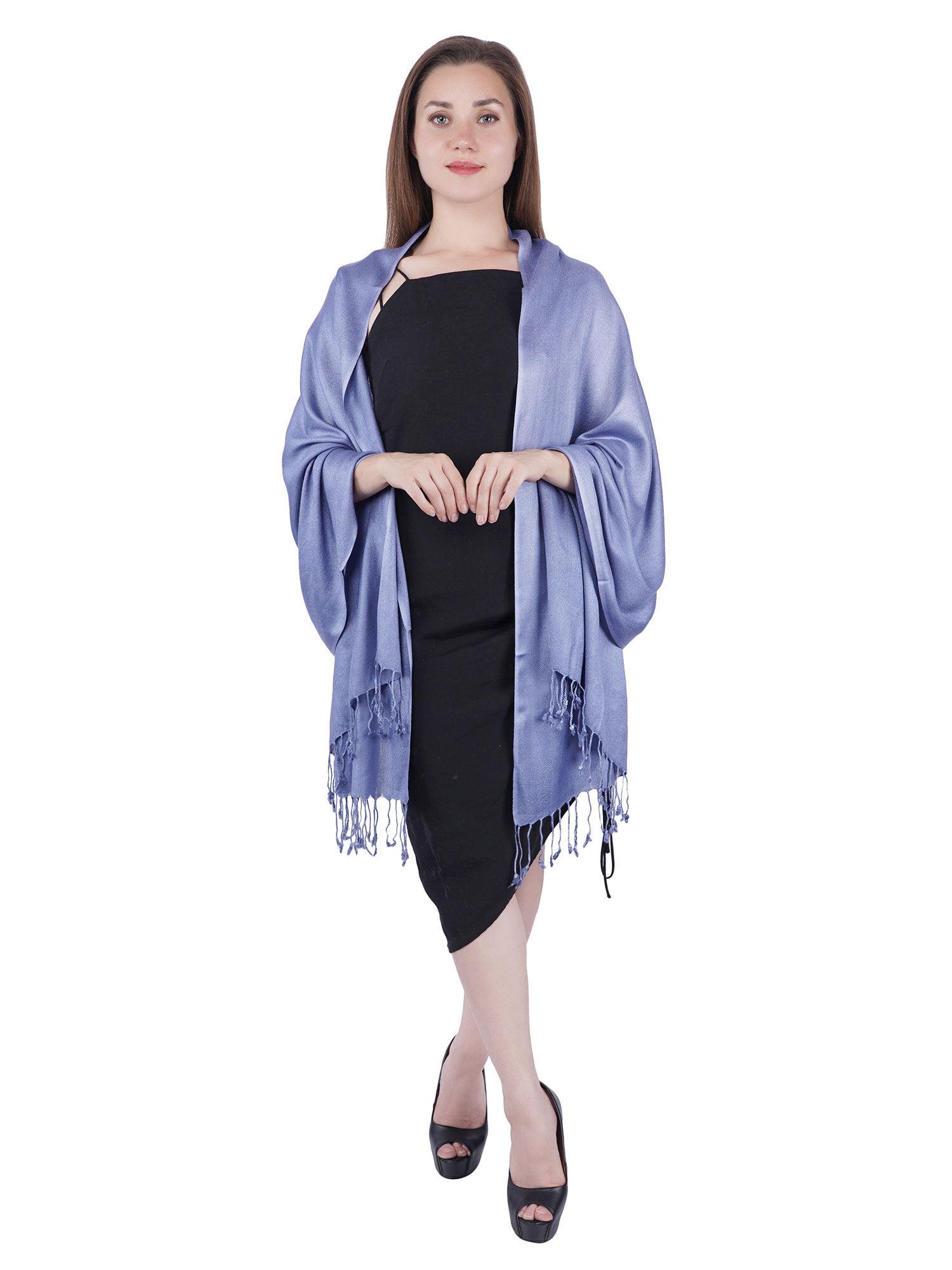 super fine blended pashmina soft silky stole with hanger -blue (set of 2)