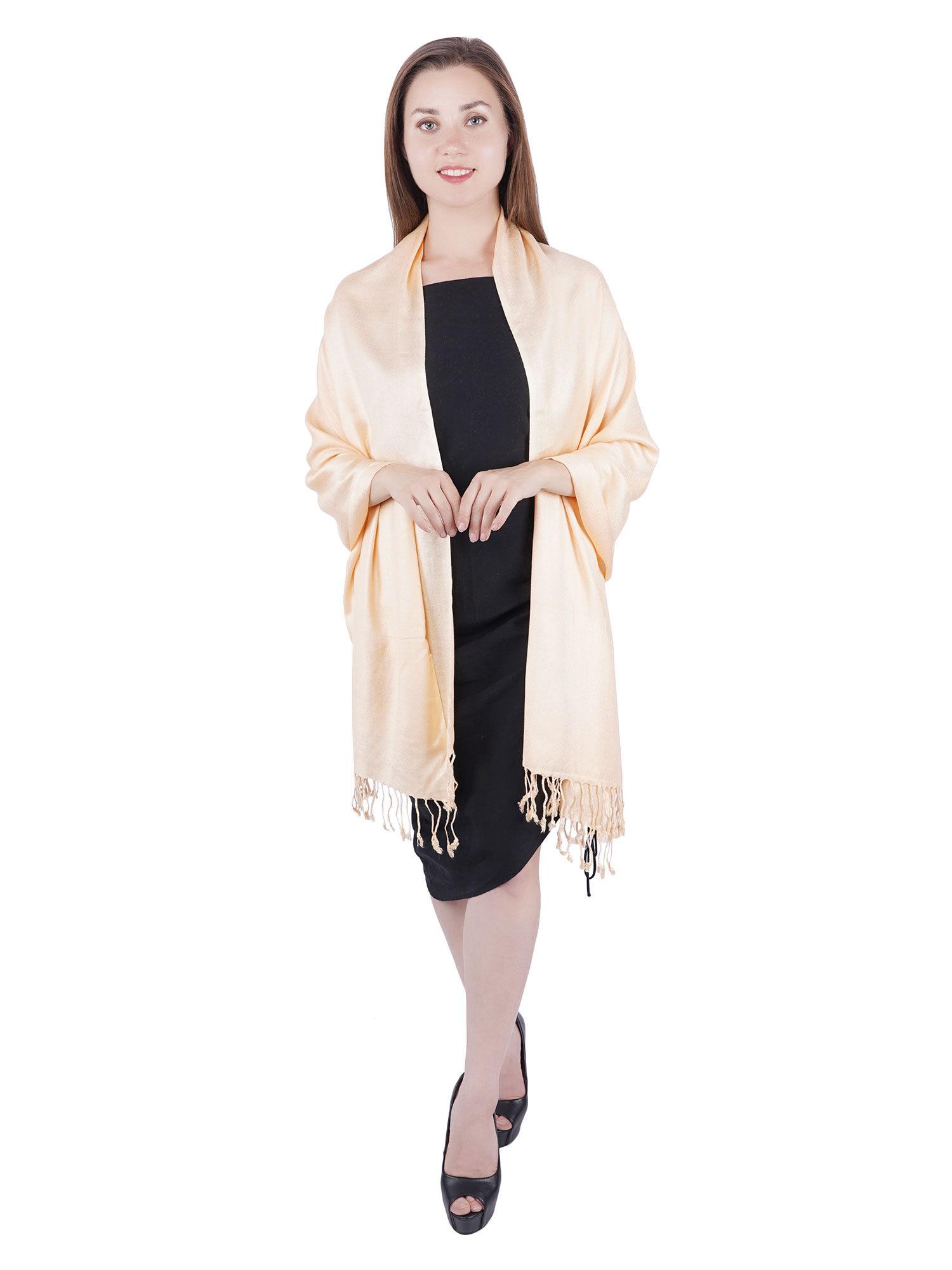 super fine blended pashmina soft silky stole with hanger -cream (set of 2)