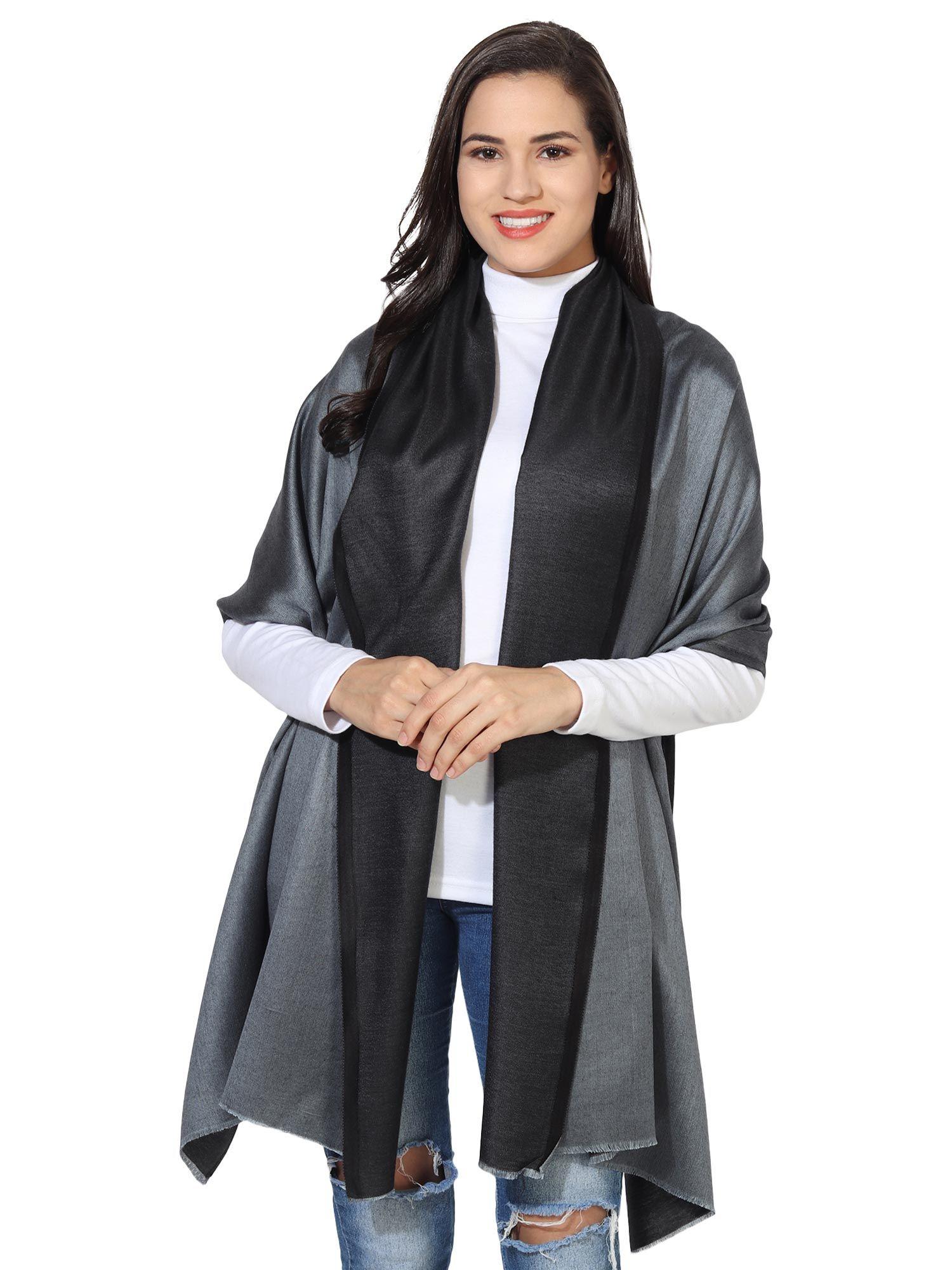 super fine soft women's modal reversible stole with hanger -black and grey (set of 2)