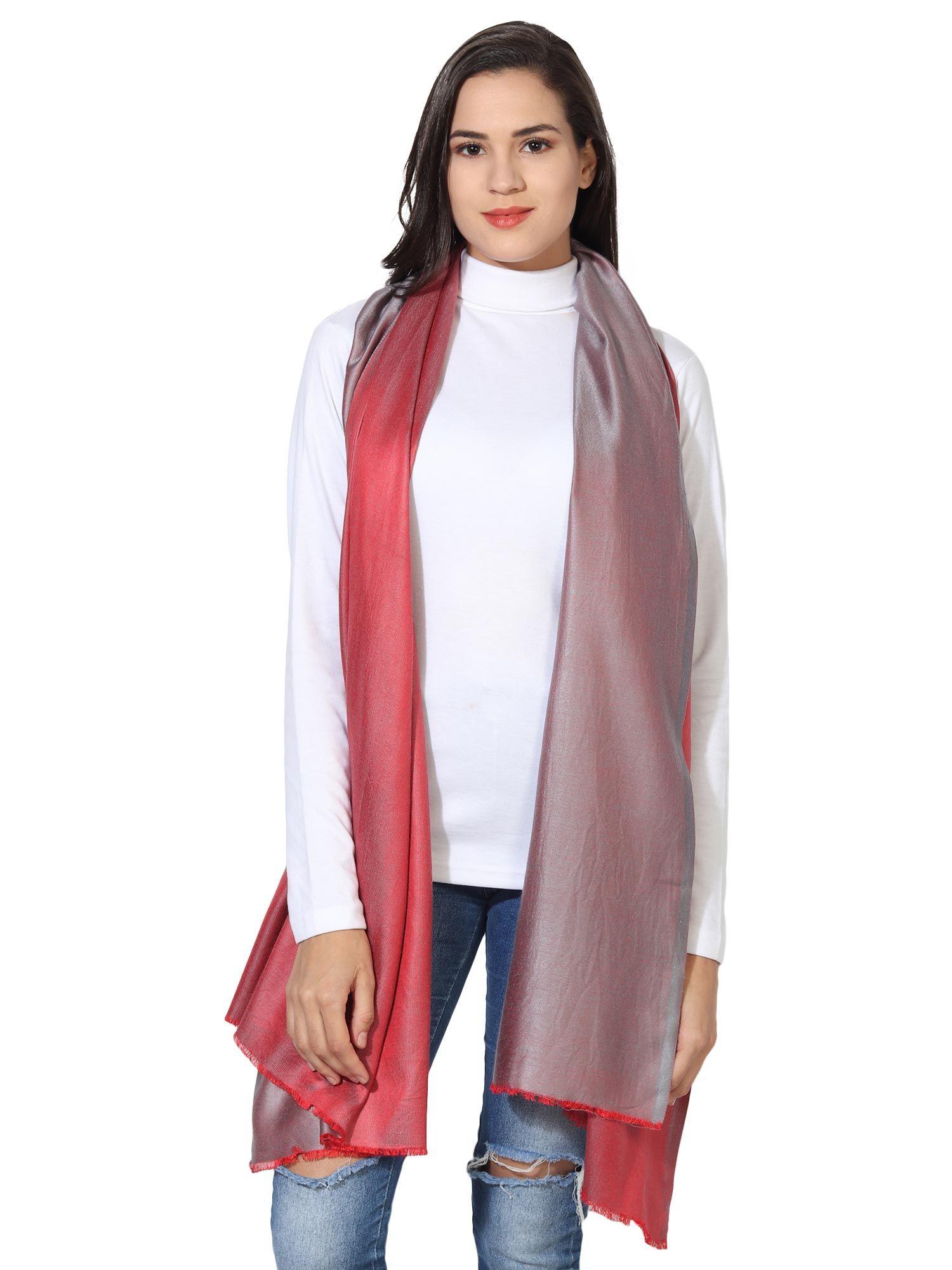 super fine soft women's modal reversible stole with hanger -grey and red (set of 2)