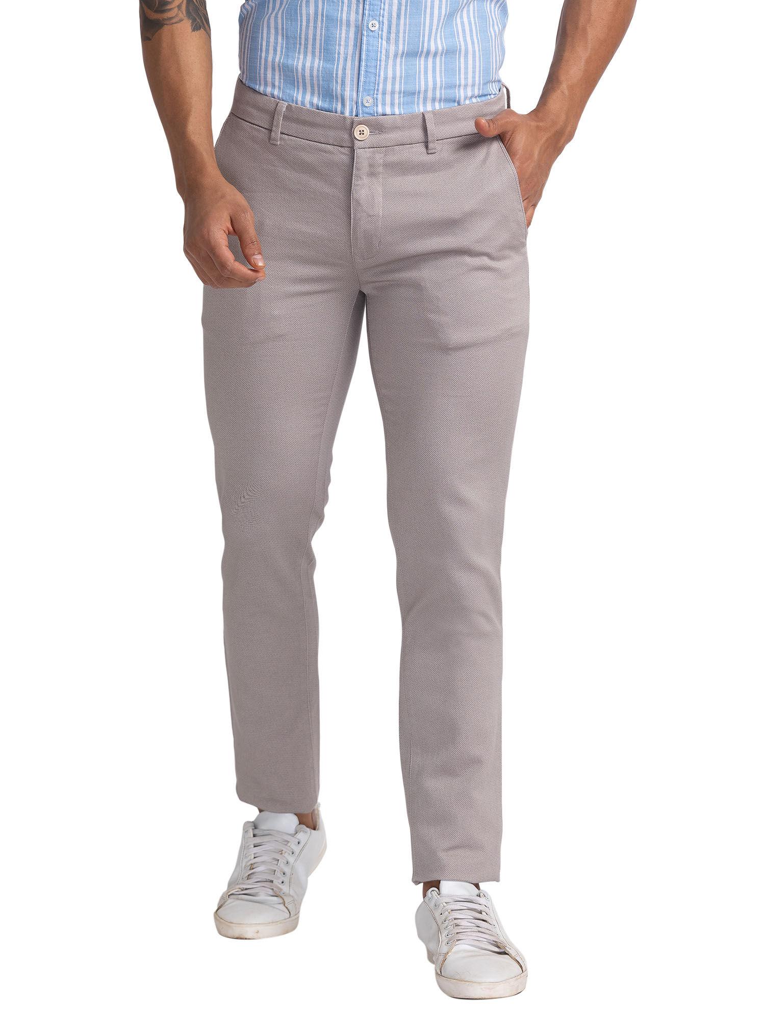 super slim fit self design grey casual trouser