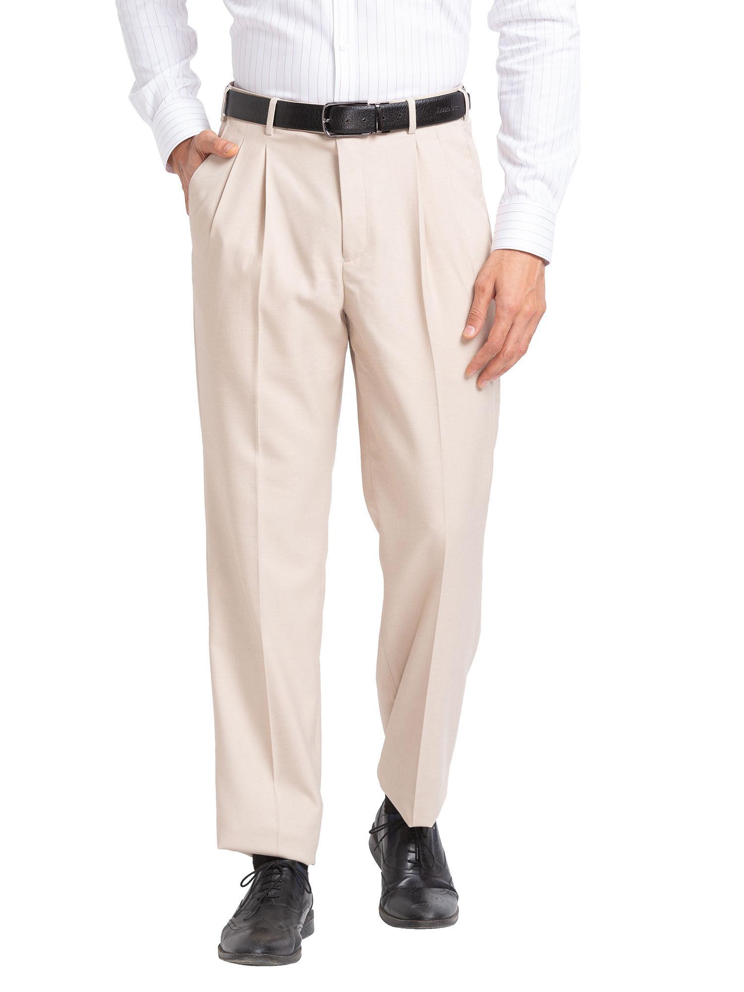 super slim fit self design medium fawn trouser