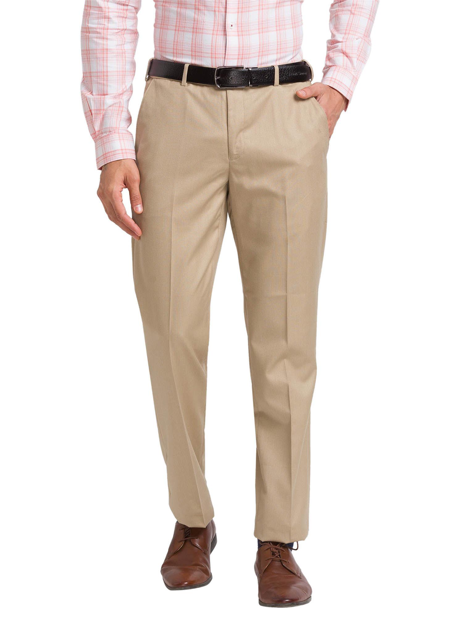 super slim fit solid beige trouser