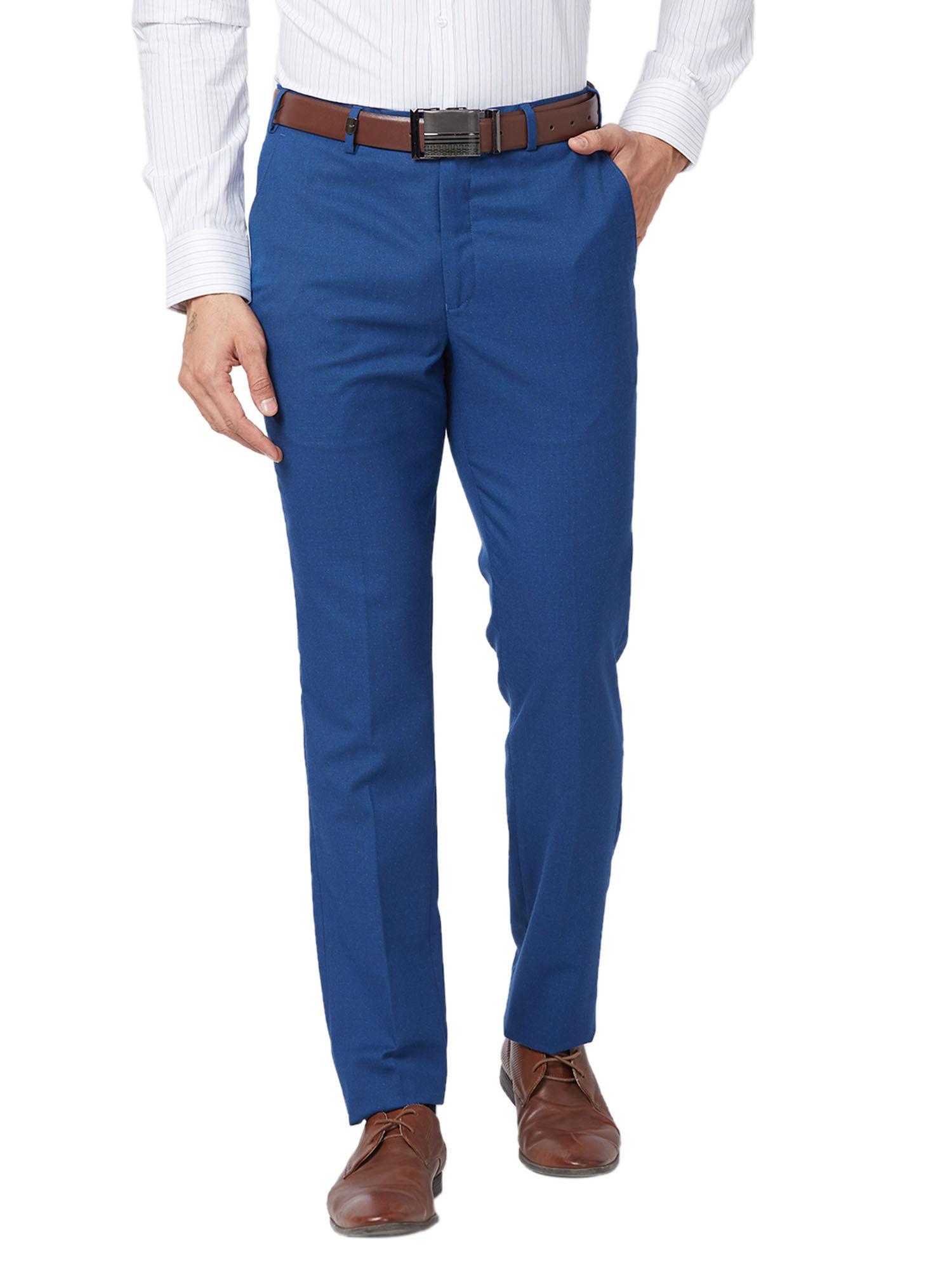 super slim fit solid dark blue formal trouser