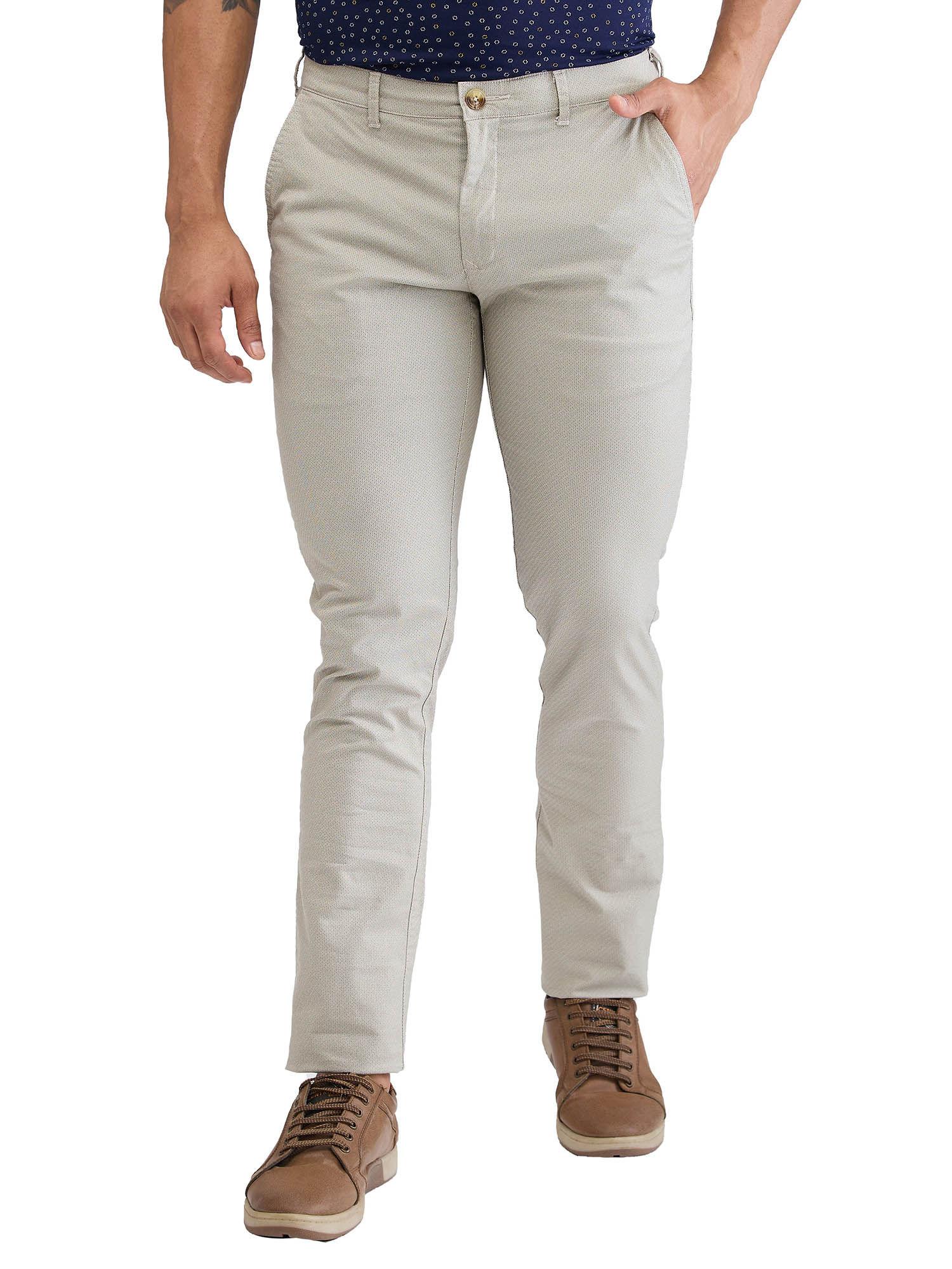 super slim fit solid medium fawn casual trouser