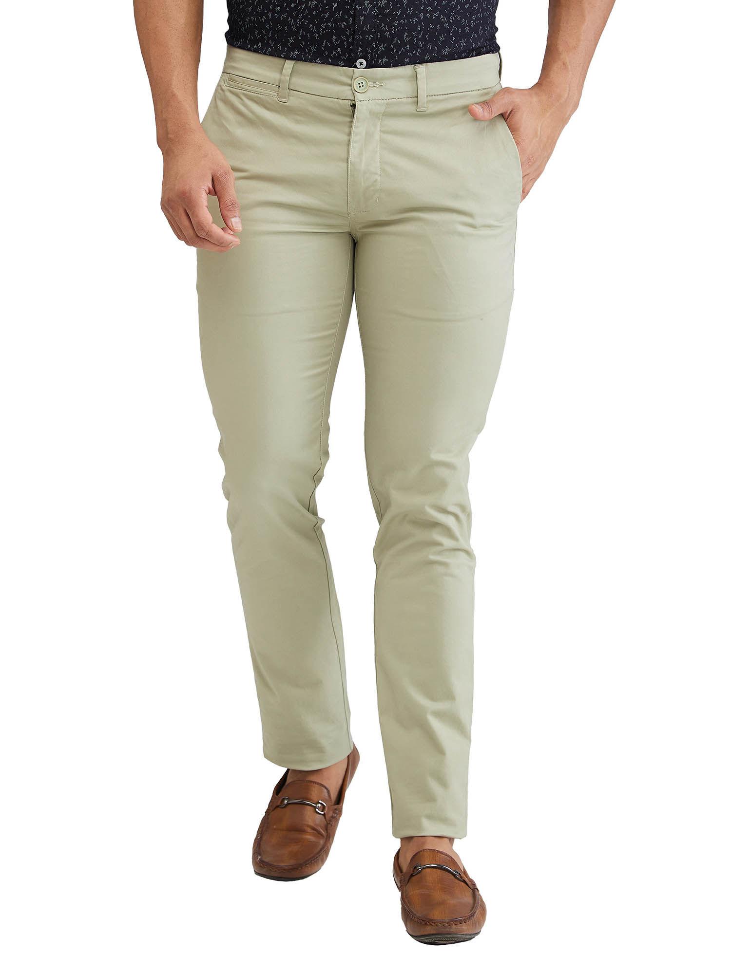 super slim fit solid medium green casual trouser