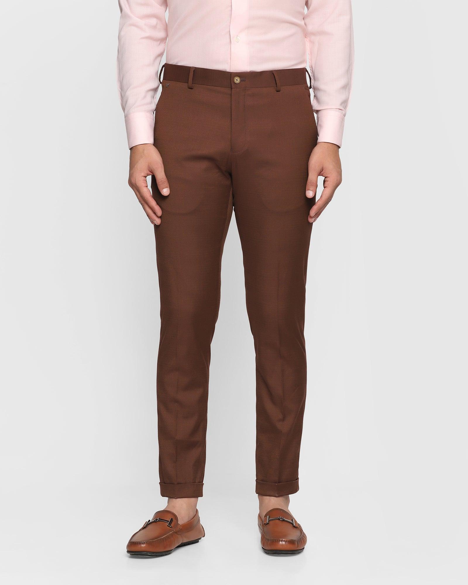 super slim phoenix formal tobacco brown striped trouser - dax