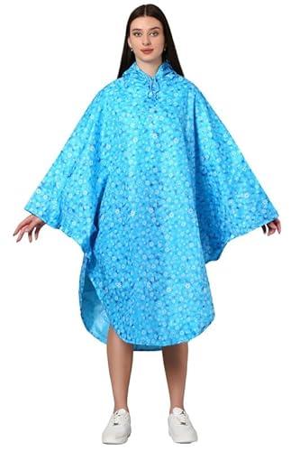 super women's reversible waterproof raincoat poncho with hood and carrying pouch for ladies, free size (lpon-sky blue)