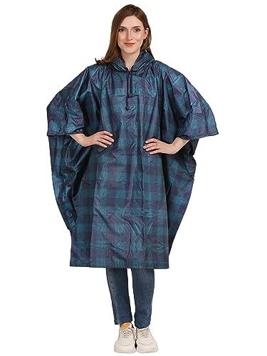 super women's reversible waterproof raincoat poncho with hood and carrying pouch for ladies, free size (rpon, dark blue, free size)