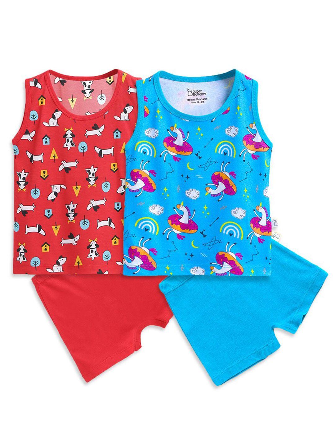 superbottoms kids blue & red printed sustainable t-shirt with shorts