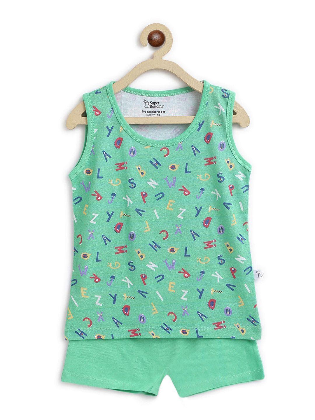 superbottoms kids green & blue printed pure cotton sustainable t-shirt with shorts