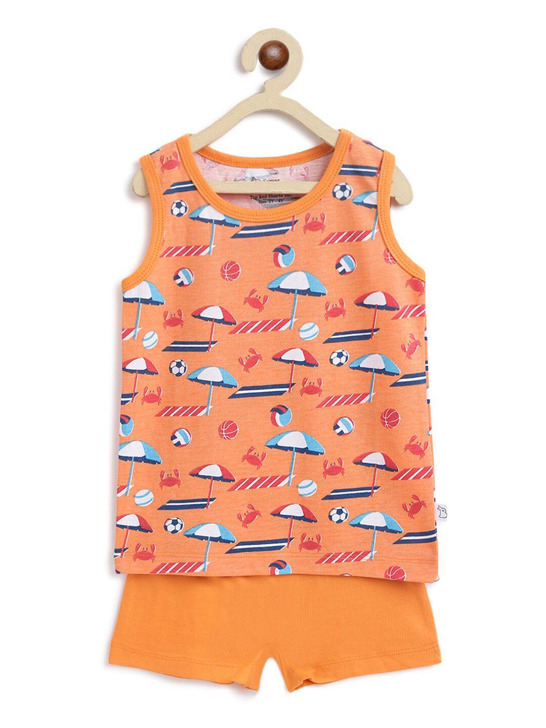superbottoms kids orange & blue printed sustainable t-shirt with shorts