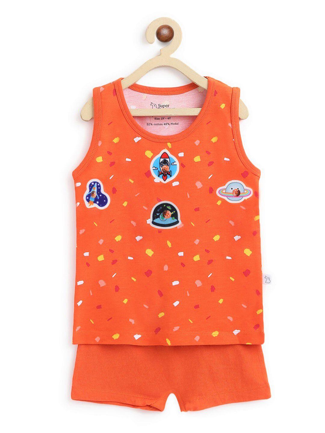 superbottoms kids orange printed sustainable t-shirt with shorts