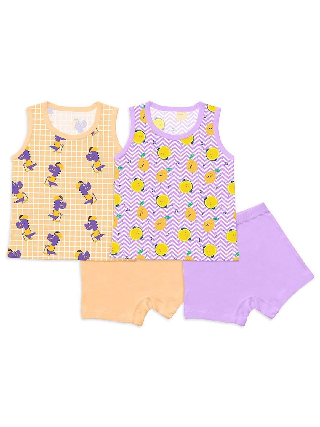 superbottoms kids pack of 2 yellow & purple printed t shirt & shorts