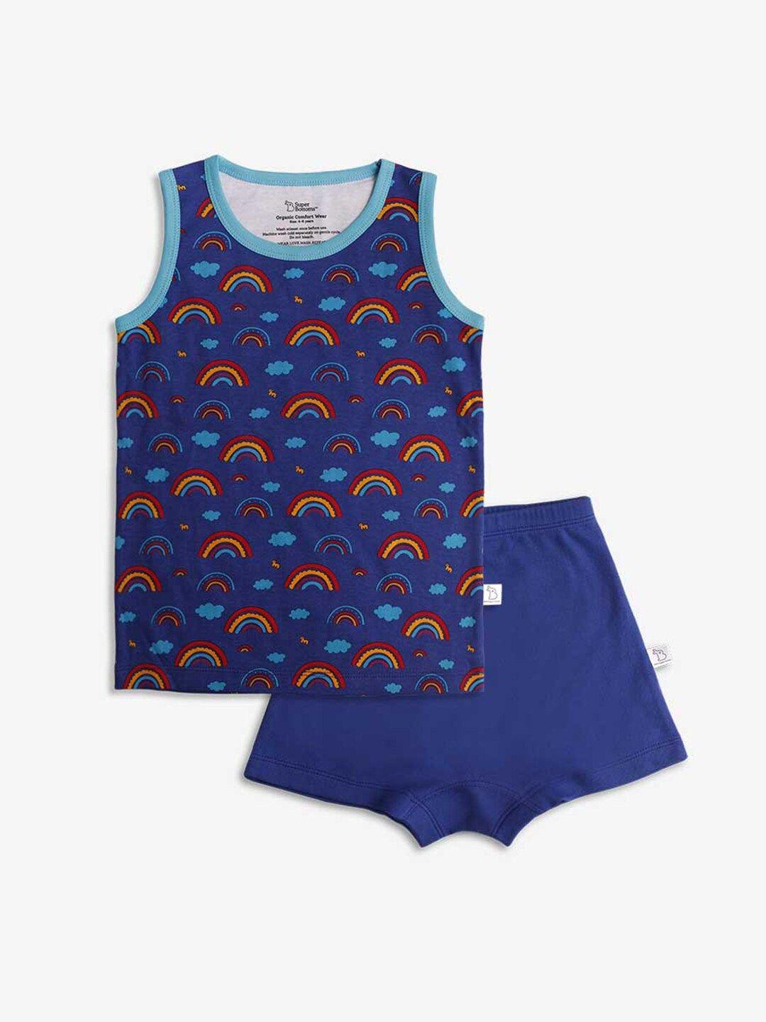 superbottoms kids blue & red printed organic cotton sustainable sustainable t-shirt with shorts
