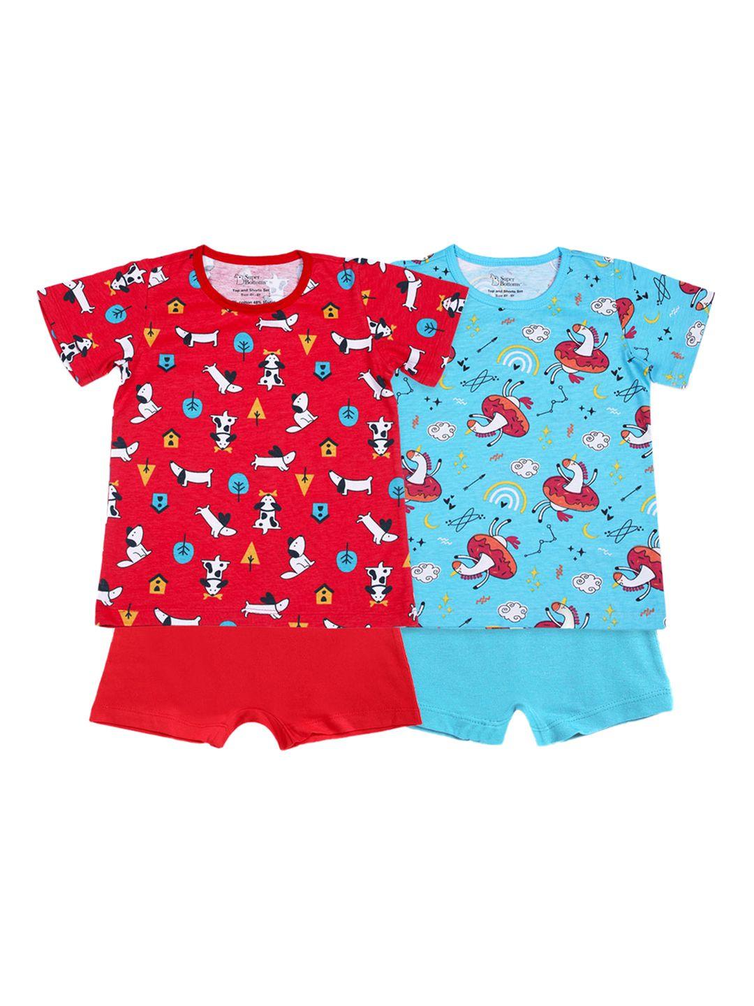 superbottoms kids red & turquoise blue set of 2 printed cotton sustainable clothing set
