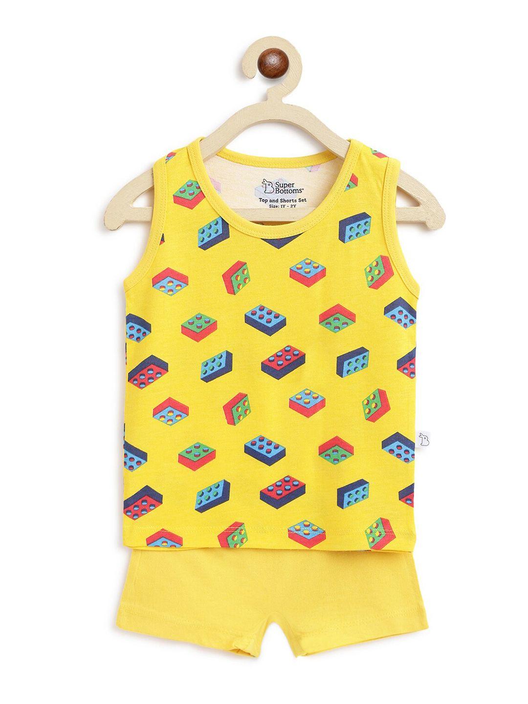 superbottoms kids yellow & green printed sustainable t-shirt with shorts