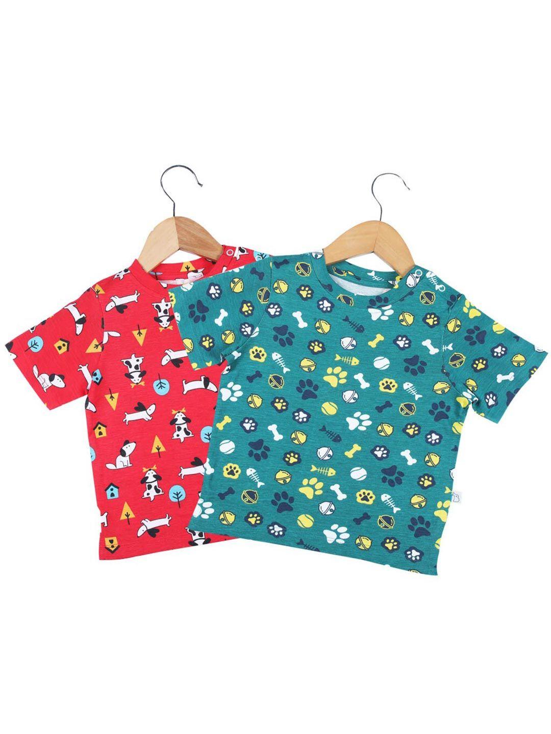 superbottoms pack of 2 kids red & green printed sustainable t-shirt
