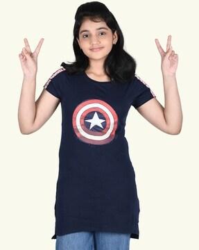 superhero print round- neck t-shirt