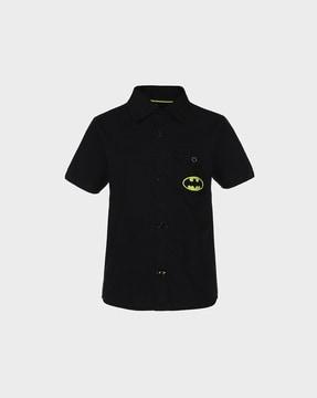 superhero print button-down collar  shirt