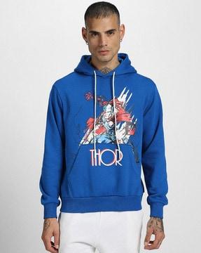 superhero print hoodie with kangaroo pockets