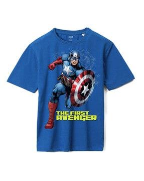 superhero print loose fit crew-neck t-shirt