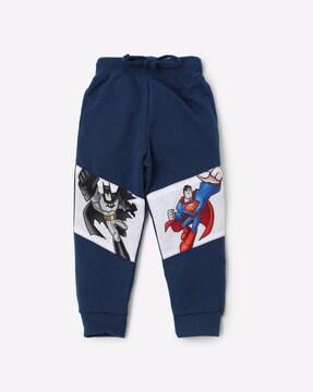 superhero print panelled joggers with insert pockets