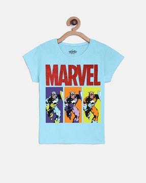 superhero print round- neck t-shirt