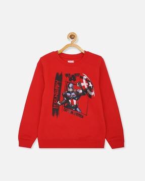 superhero print sweatshirt with ribbed hems