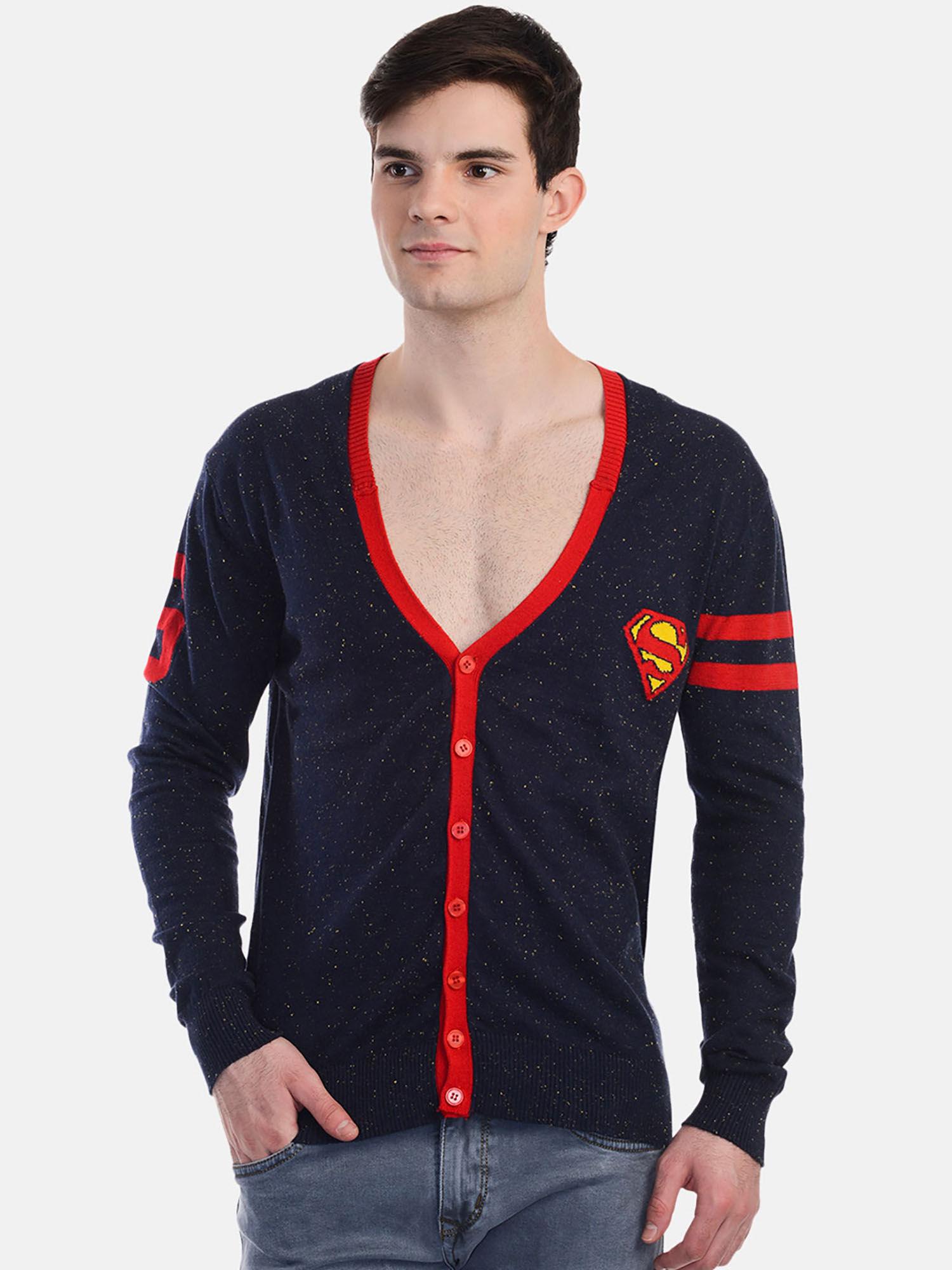 superman featured navy cardigan for men