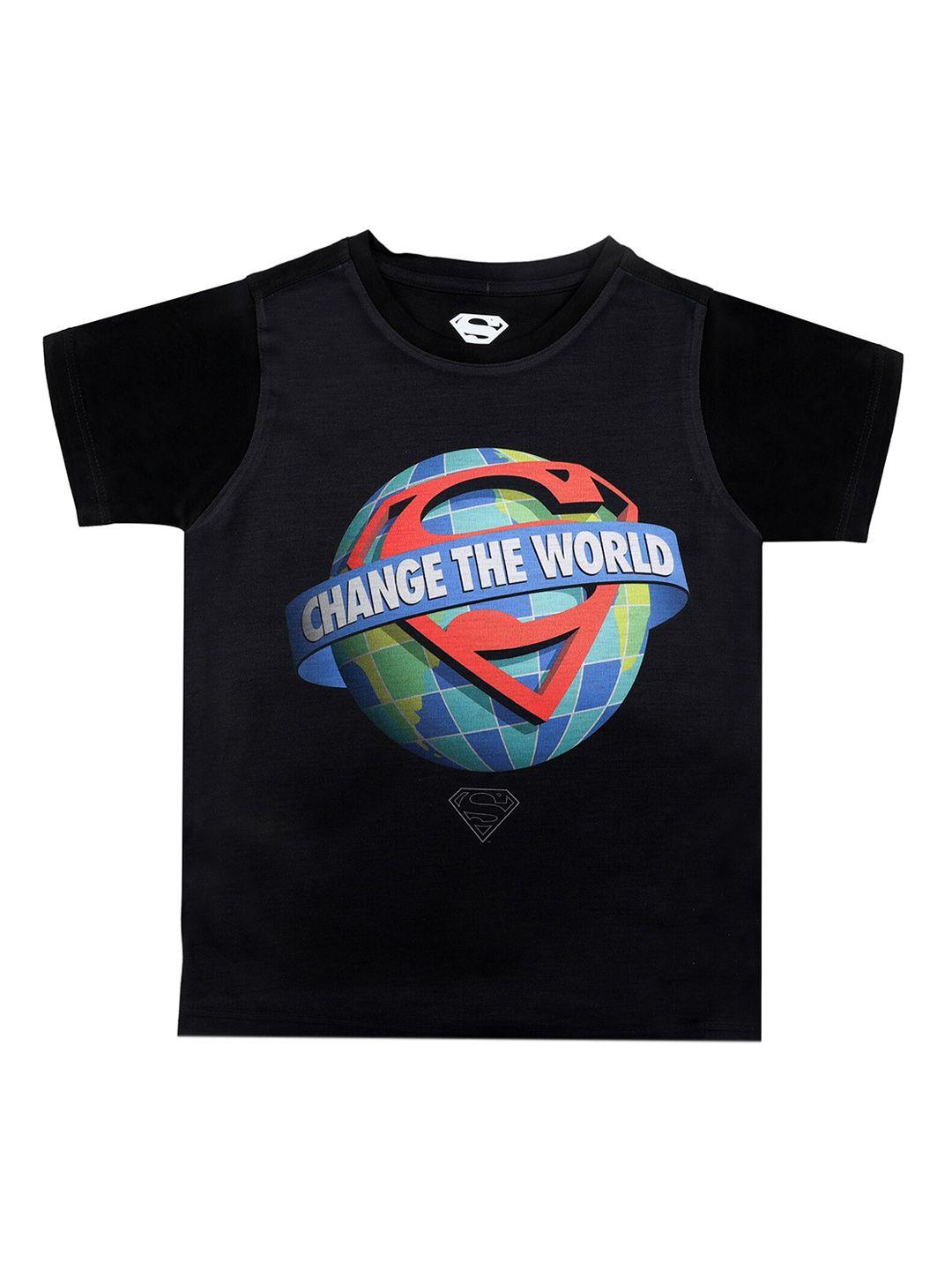 superman boys black printed round neck t-shirt