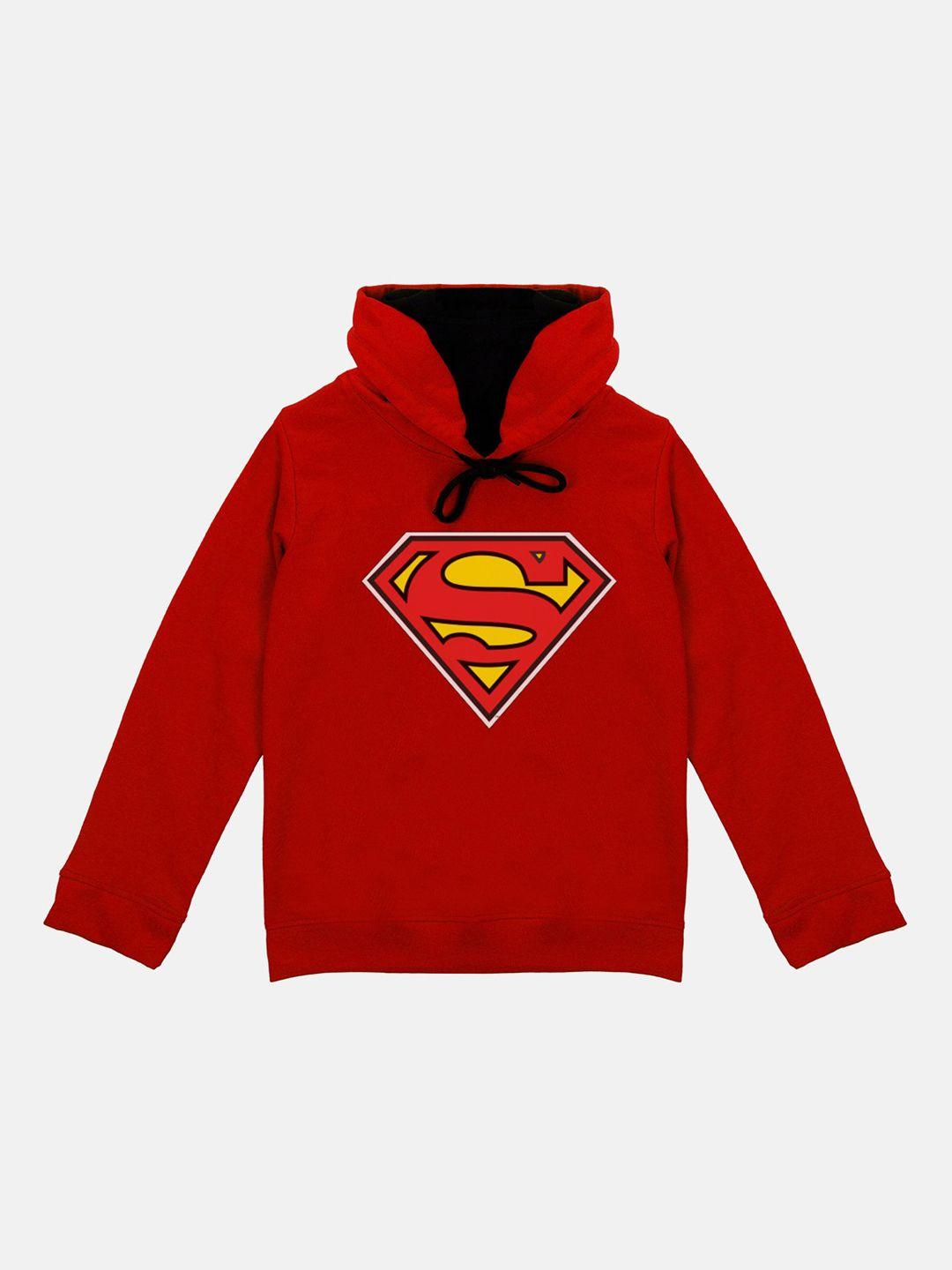superman boys red printed hooded sweatshirt with attached face covering