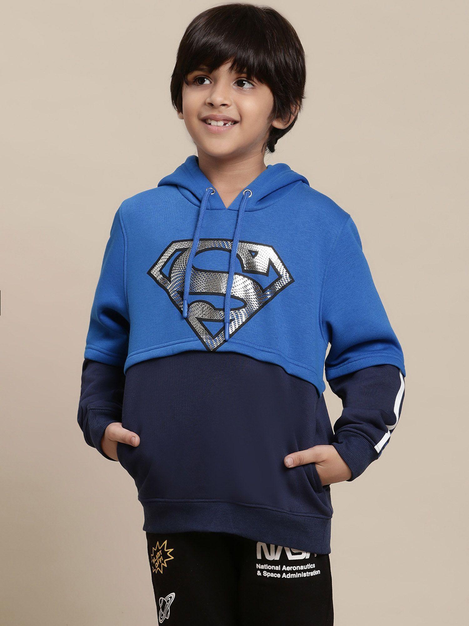 superman colorblock blue hoodie for boys