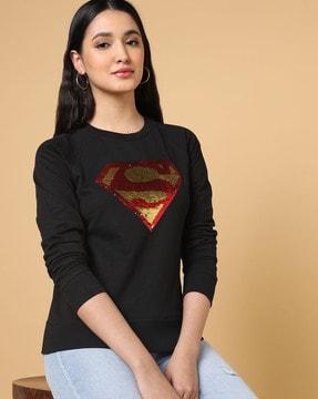 superman embellished slim fit crew-neck sweatshirt