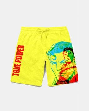 superman print shorts with drawstring waist