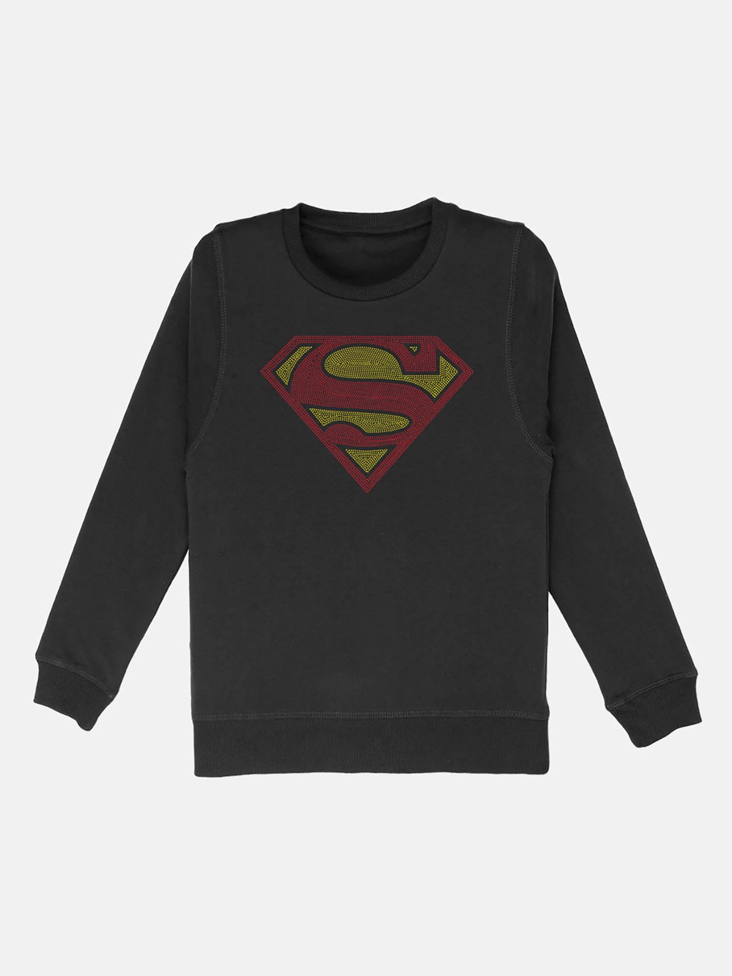superman printed black full sleeve sweater