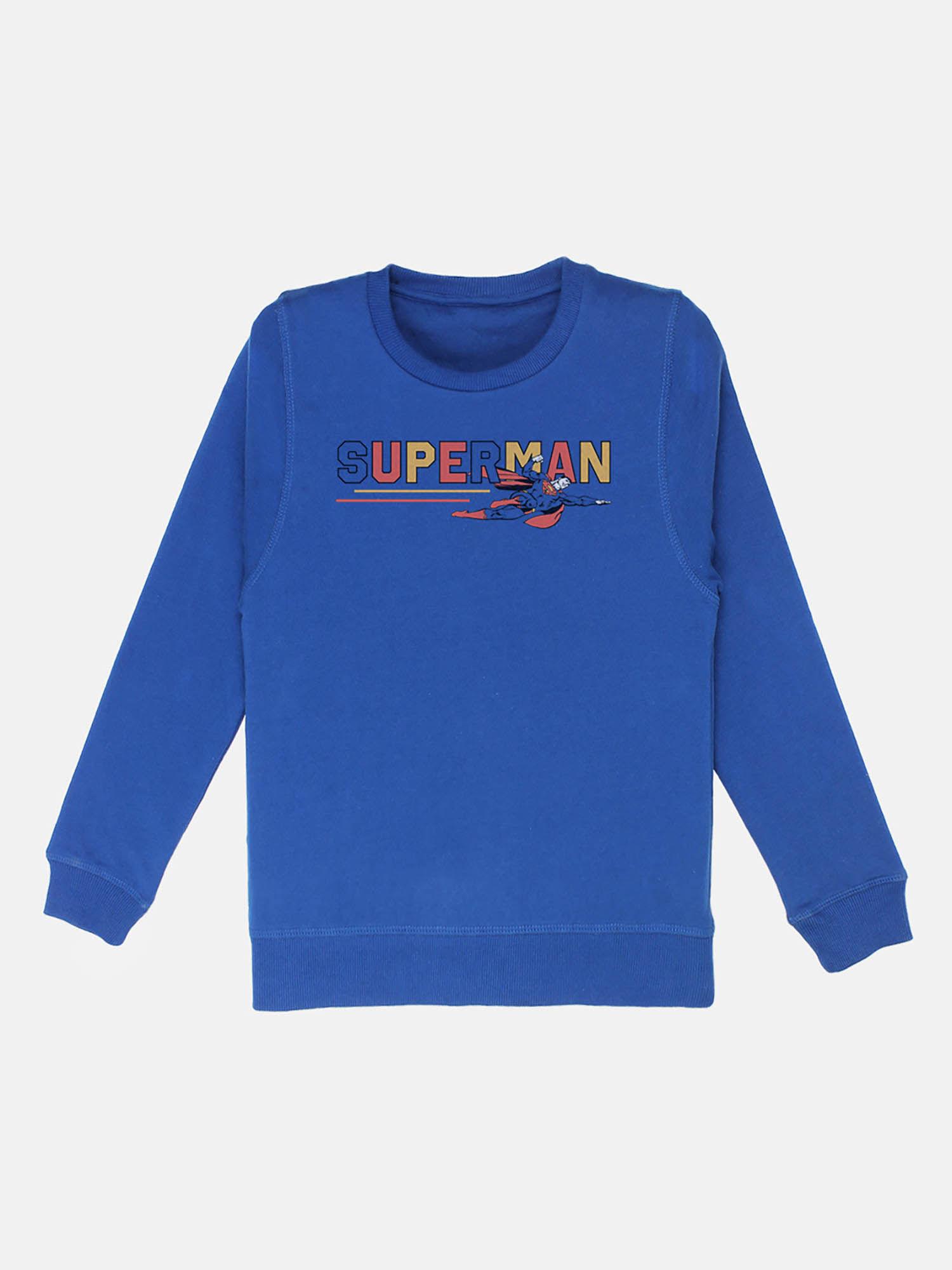 superman printed blue full sleeve sweater