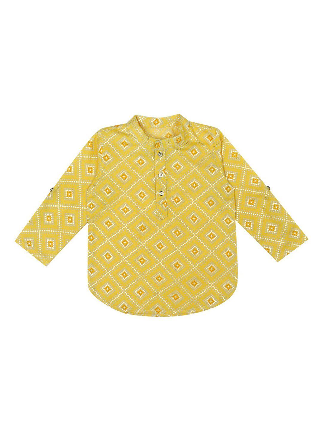 superminis boys yellow ethnic motifs foil printed kurta