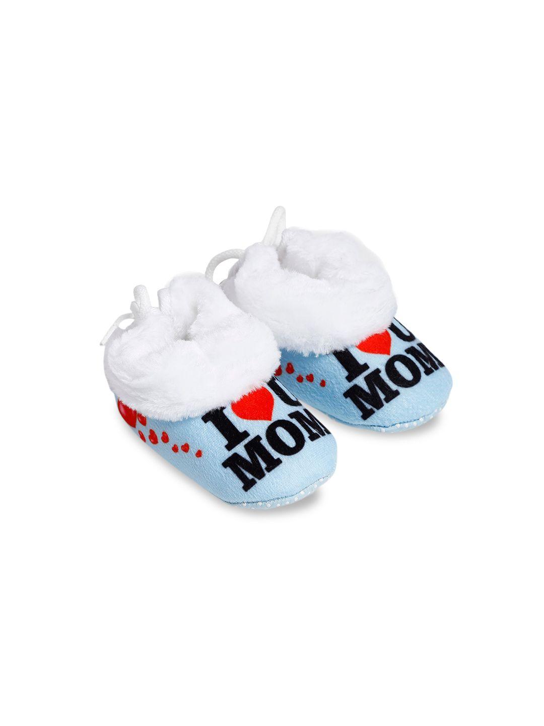 superminis infant kids blue & white printed cotton ankle-length booties