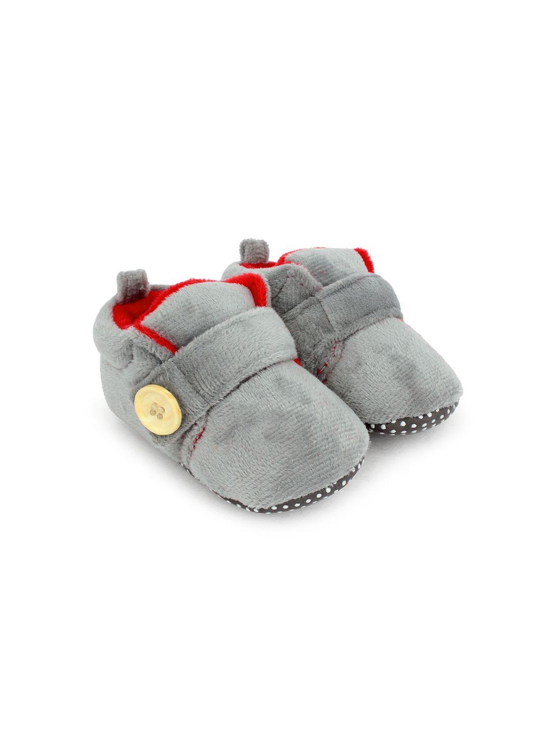 superminis infant kids grey & red solid booties