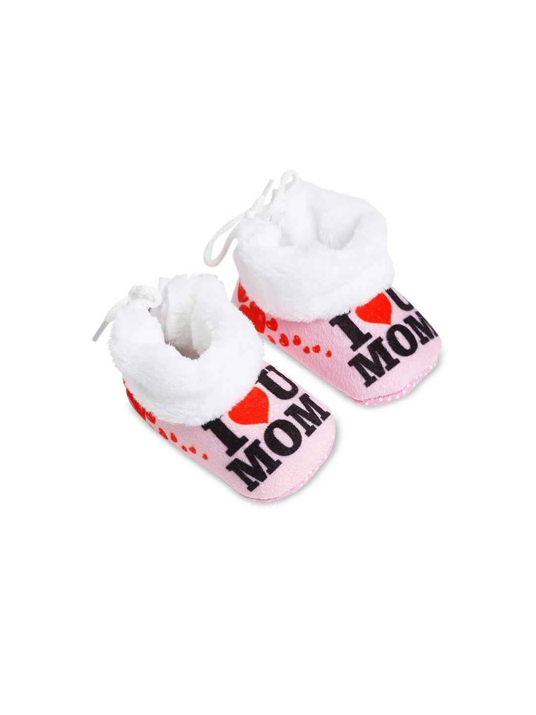 superminis infant kids pink & white printed cotton ankle-length booties