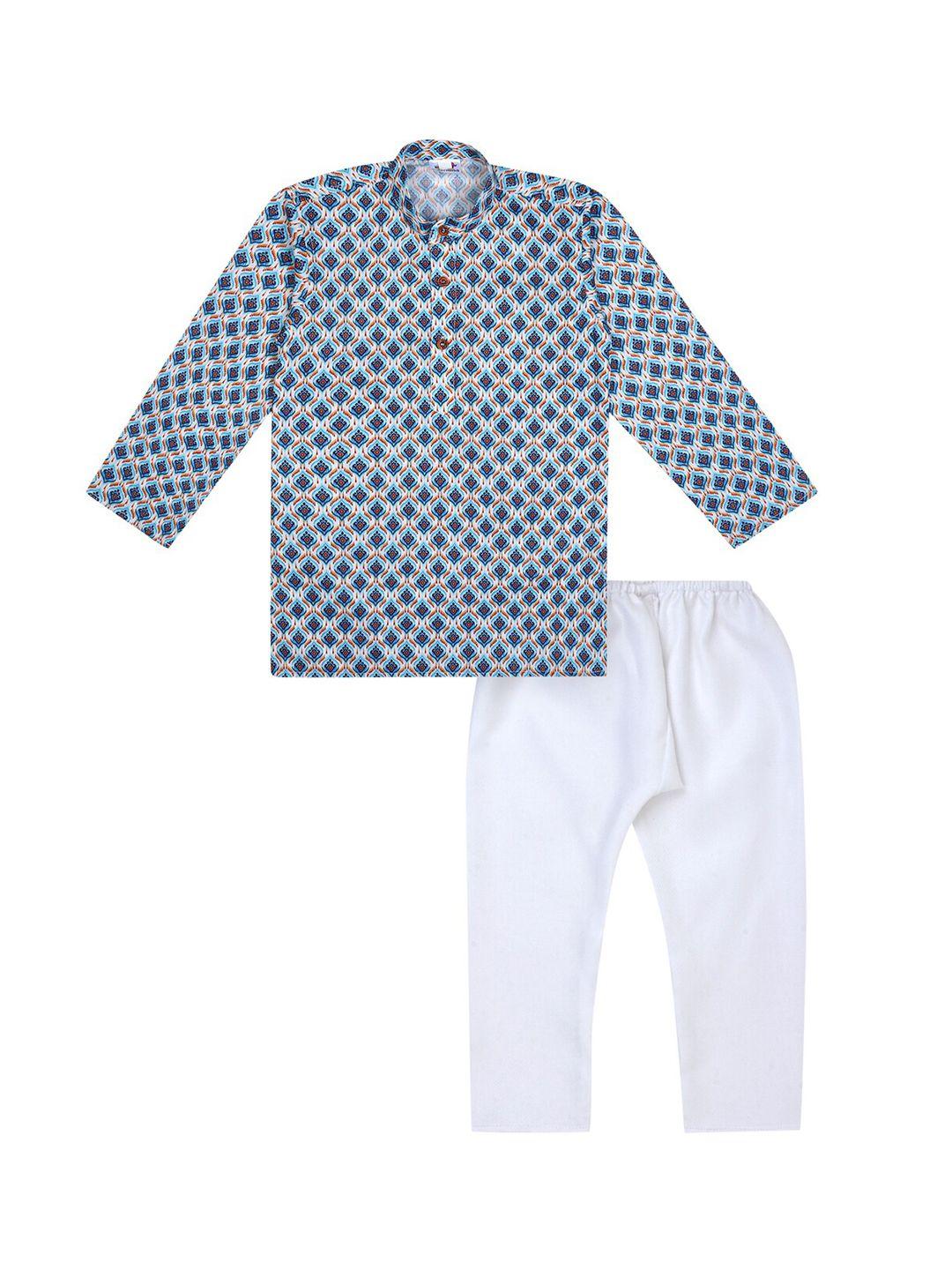 superminis boys blue ethnic motifs printed pure cotton kurta with pyjamas
