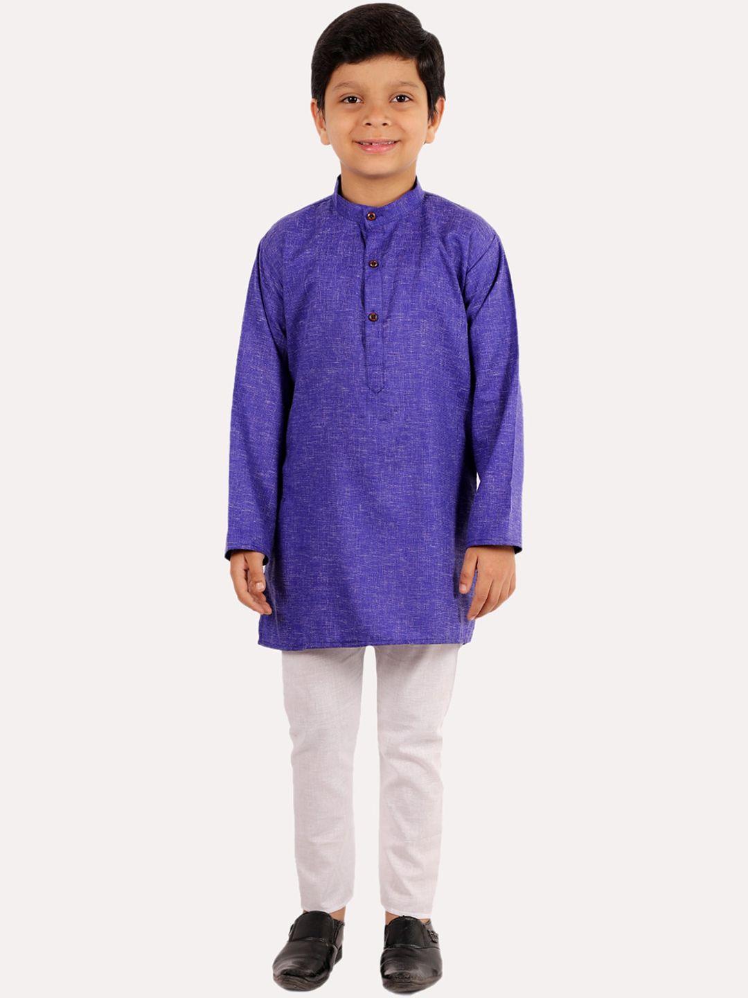 superminis boys blue regular pure cotton kurta with pyjamas