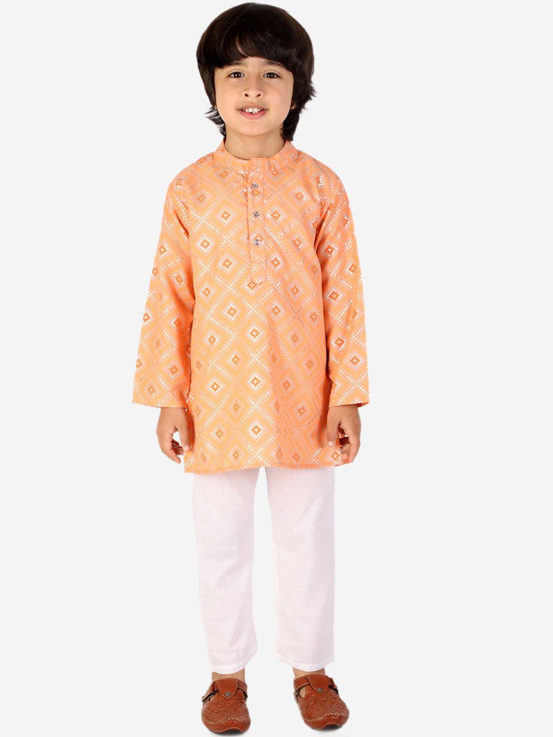 superminis boys ethnic motifs printed band collar pure cotton kurta with pyjamas